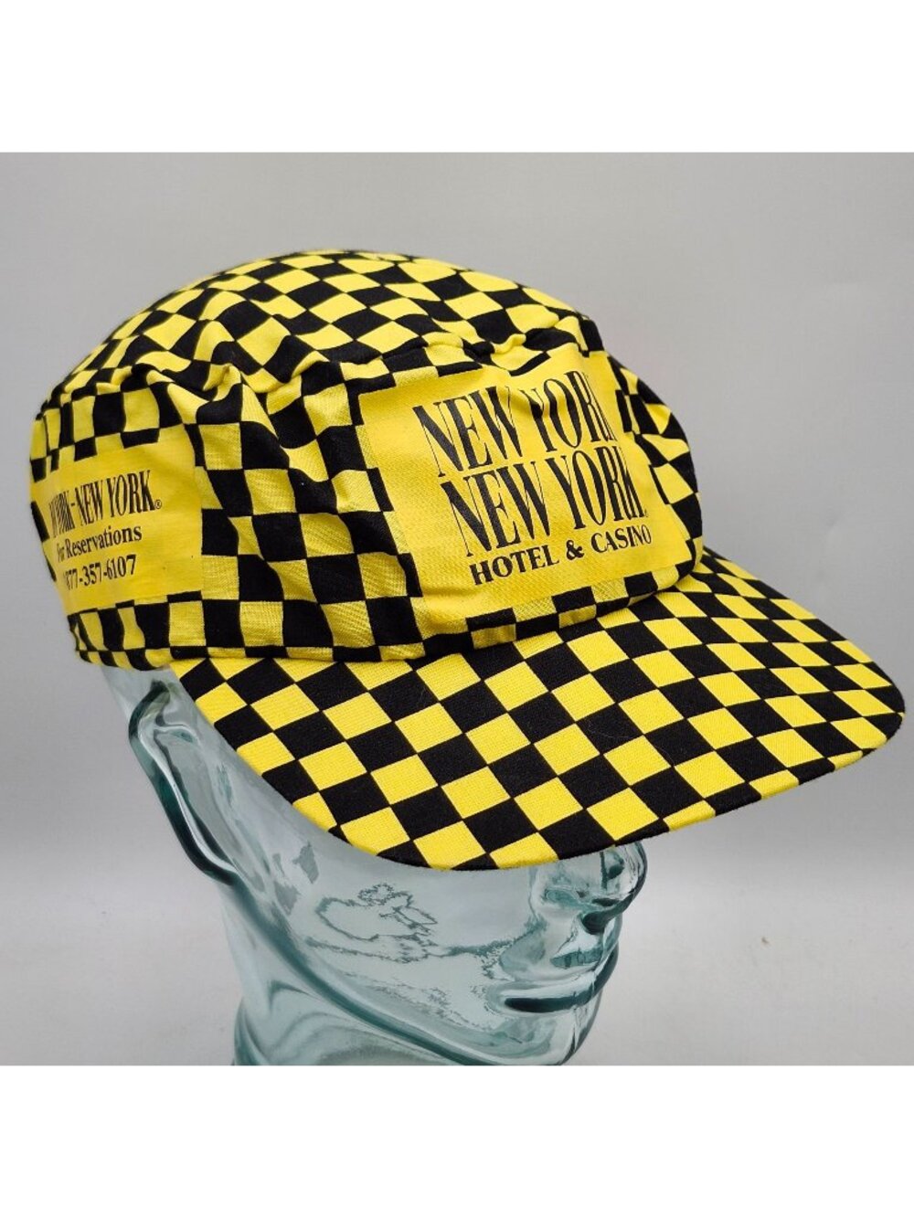 New York New York Hotel Casino Yellow Black Checkered Snapback Hat Vintage
